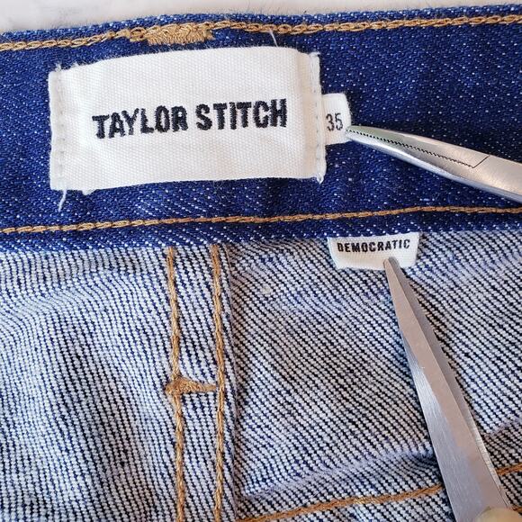TAYLOR STITCH Democratic Button Fly Selvedge Jeans Med-Dark Blue Men's Size 35W - Picture 2 of 14